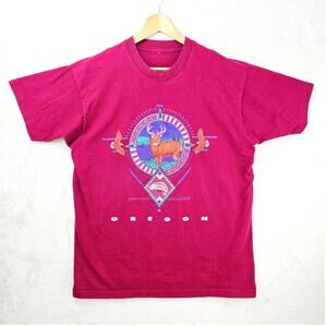 Vintage Heartland Apparel Oregon Shirt XL Red Deer Nature Puff Paint Aztec 90s